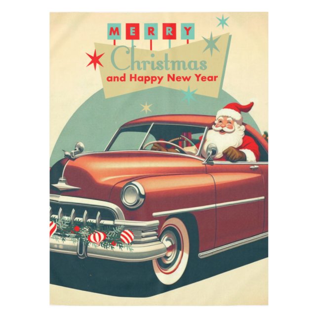 Nappe Voiture rouge vintage & Père Noël (Devant)