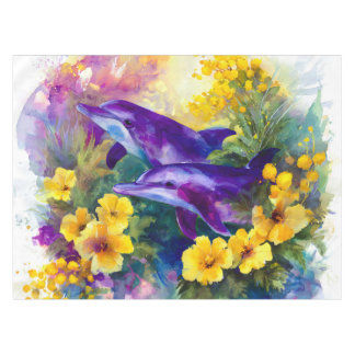 Nappe Watercolor Ocean Dolphins Tropical Flowers