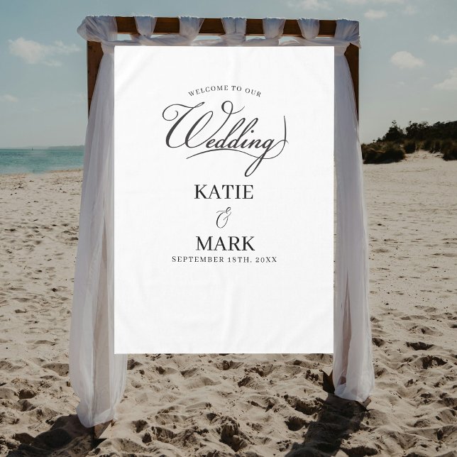 Nappe Welcome To Our Wedding Calligraphy Fabric Sign  (Welcome To Our Wedding Calligraphy Fabric Sign Tablecloth)