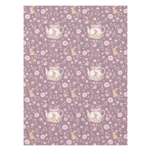 Nappe Whimsical Bunny Teapot Spring Floral Pattern (Devant)