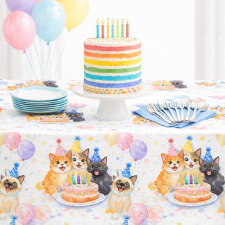 Nappe Whimsical Girls Cat Birthday Party Tablecloth 