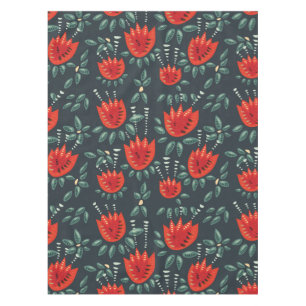 Nappe Whimsical Red Tulips Floral Art - Printemps Abstra