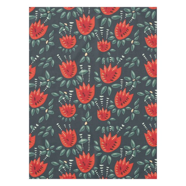 Nappe Whimsical Red Tulips Floral Art - Printemps Abstra (Devant)