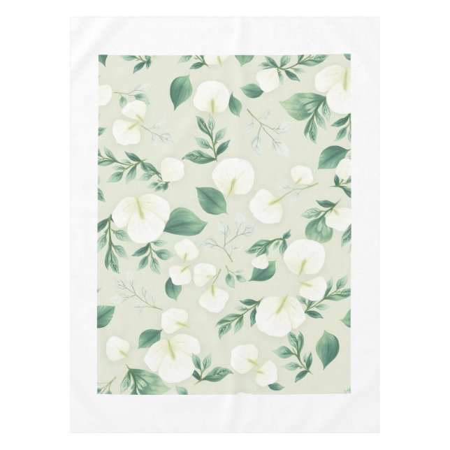 Nappe White Modern Eucalyptus Leaf Spring Tablecloth (Devant)