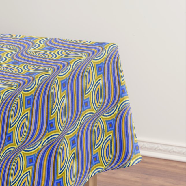 Nappe Wild Retro Motif Jaune Bleu Purple Swirl Design (In Situ)
