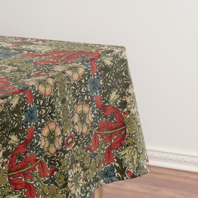Nappe William Morris Élégant motif floral rouge vert (In Situ)