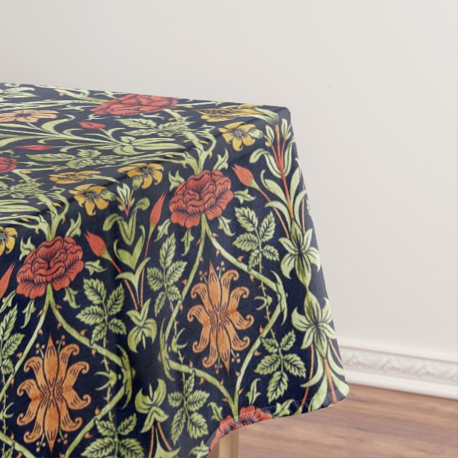 Nappe William Morris Fleurs Feuillage Vert Jaune Rouge R (In Situ)