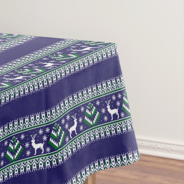 Nappe Winter Dark Blue et Green Christmas Fair Isle (In Situ)