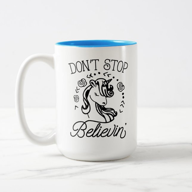 N'arrêtez pas la Mug Unicorn de Believin (Gauche)