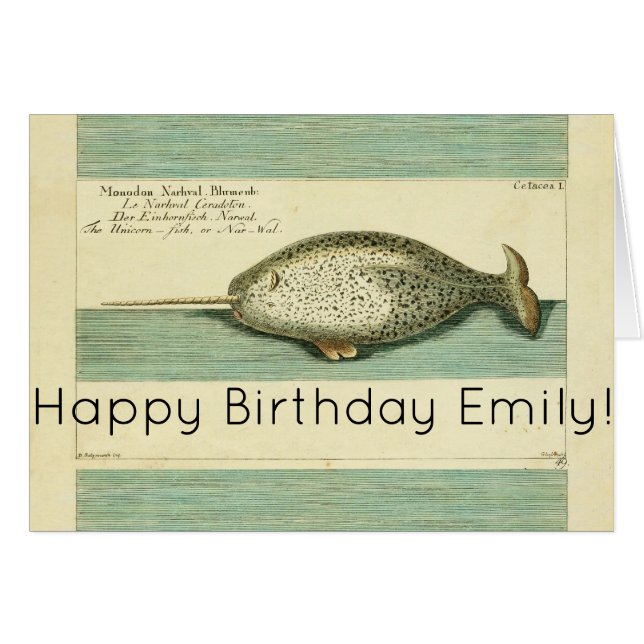 Narwhal Antique Baleine Aquarelle Art scientifique (Devant horizontal)