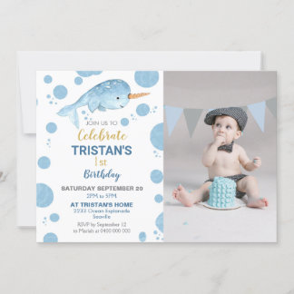 Narwhal Birthday Photo Invitation garçon