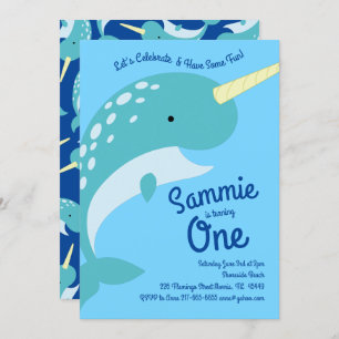 Narwhals Océan 1er anniversaire Invitations