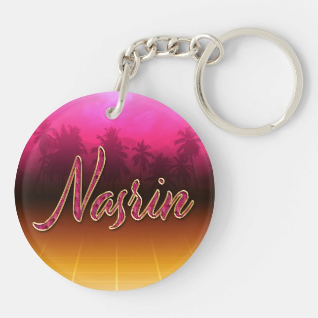 Nasrin prénom nom porte-clés rose doré (Dos)