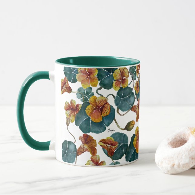 Nasturtiums d'été Mug à café à deux tons (Avec donut)