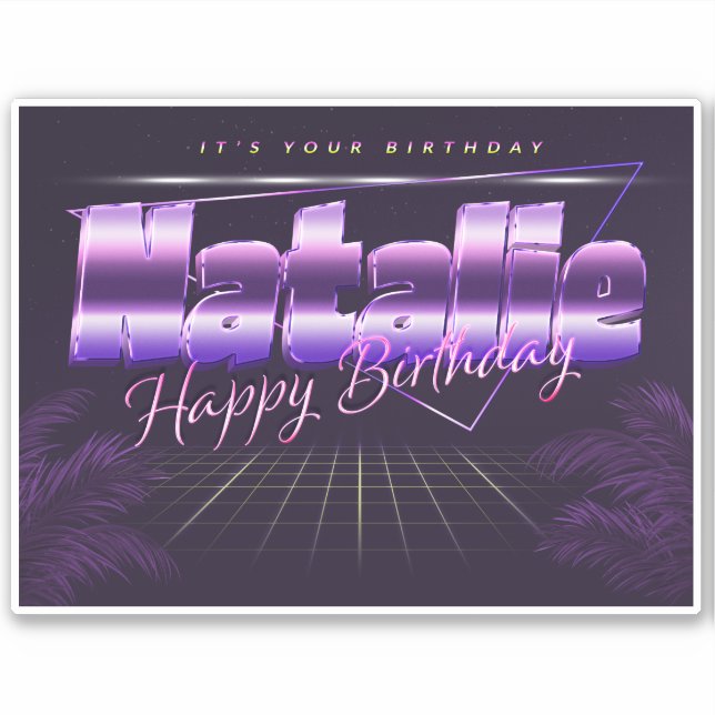 Natalie prénom sticker rétro lilas anniversaire (Devant)