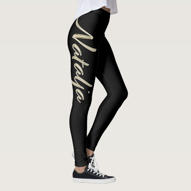 Natalja écriture main or blanc Leggings (Droite)