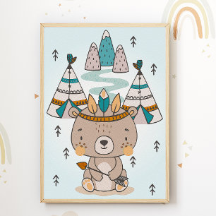 Native American Bear Kids Room Poster Nursery