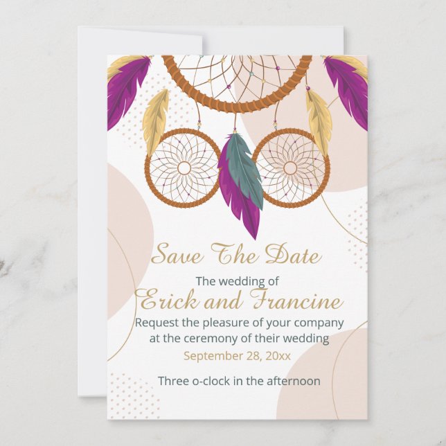 Native Inspired Dreamcatcher Wedding Save the Date (Devant)