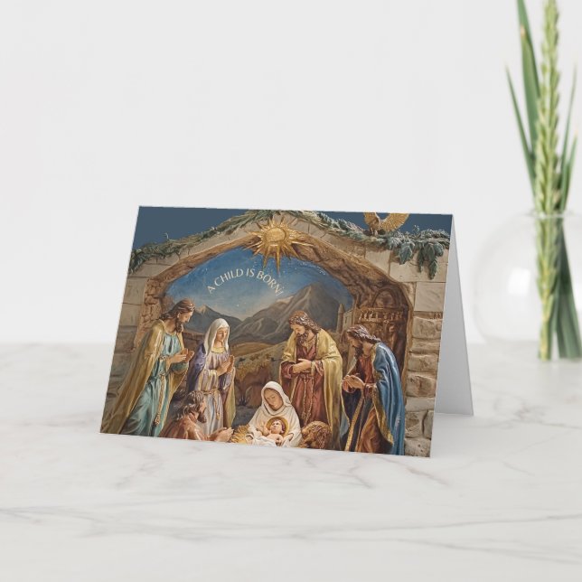 Nativité Carte de Noël - Un enfant est né (Devant)