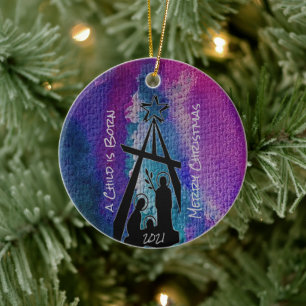 Nativité de la crèche en verre tendu Ornement céra