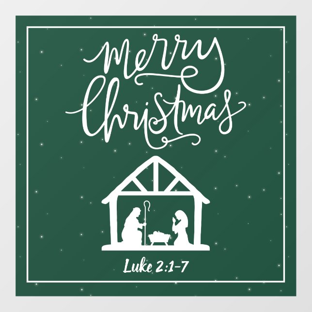 Nativité Joyeux Noël Autocollant de fenêtre vert (Feuille)