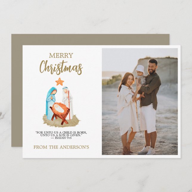 Nativité Noël Carte de voeux Famille Religieux (Devant / Derrière)