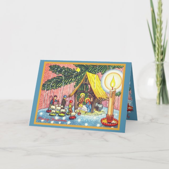 Nativité sous l'arbre Noël Carte de voeux (Devant)