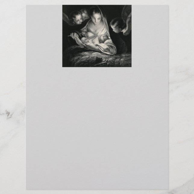 Nativity Baby Jésus Virgin Mary Angels Black White (Devant)