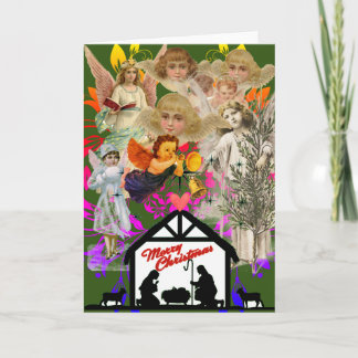 NATIVITY COLLAGE VINTAGE ANGELS CHRISTMAS CARTE