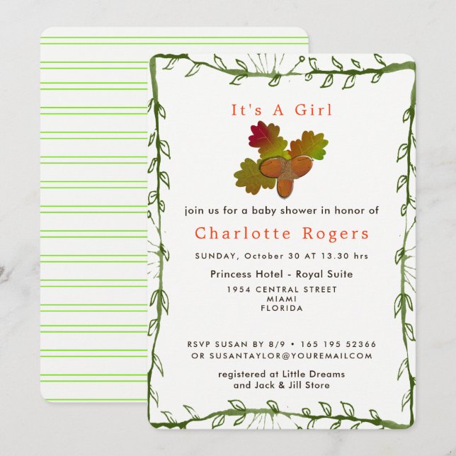 Nature De Little Acorns Baby shower Invitation (Devant / Derrière)