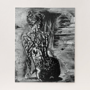 Nature Femme Jigsaw Puzzle noir blanc peinture