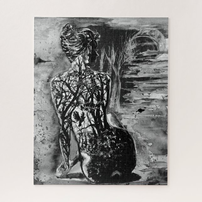 Nature Femme Jigsaw Puzzle noir blanc peinture (Vertical)