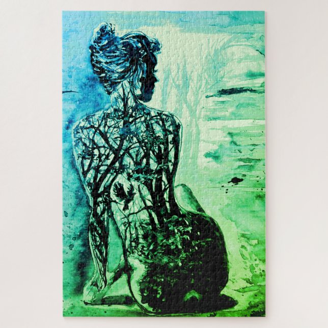 Nature Lady Jigsaw Puzzle Peinture Art Vert (Vertical)