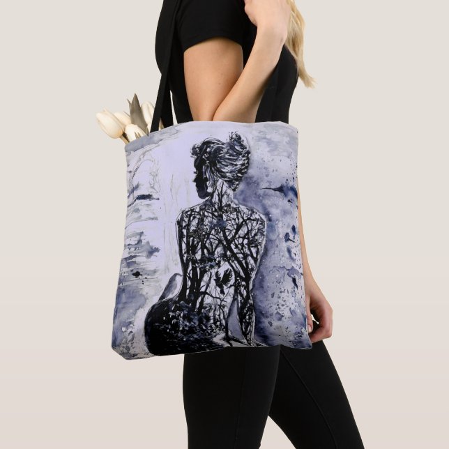 Nature Lady Sac fourre-tout - Peinture noire et bl (De près)
