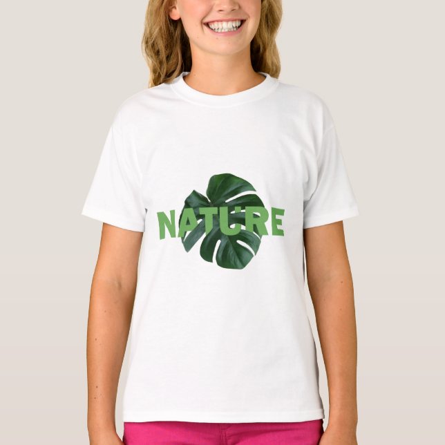 Nature Love Dark Green Monstera Leaf Girl T-shirt (Devant)
