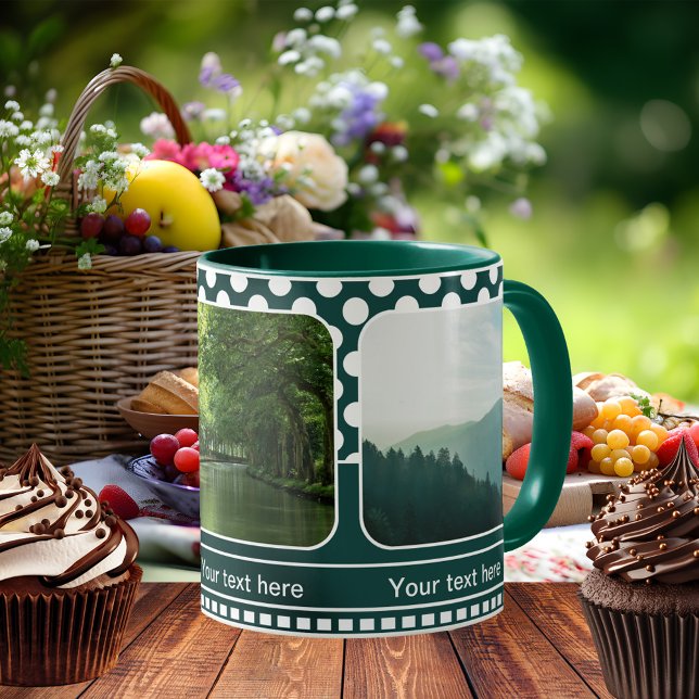 Nature moderne Green Pois Photo Mug (Photo mug featuring your own favorite photos framed by a retro teal green and white polka dot design)