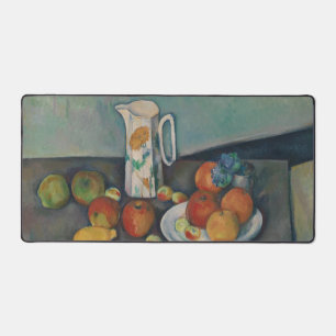 Nature morte, pichet de lait et fruits sur une tab