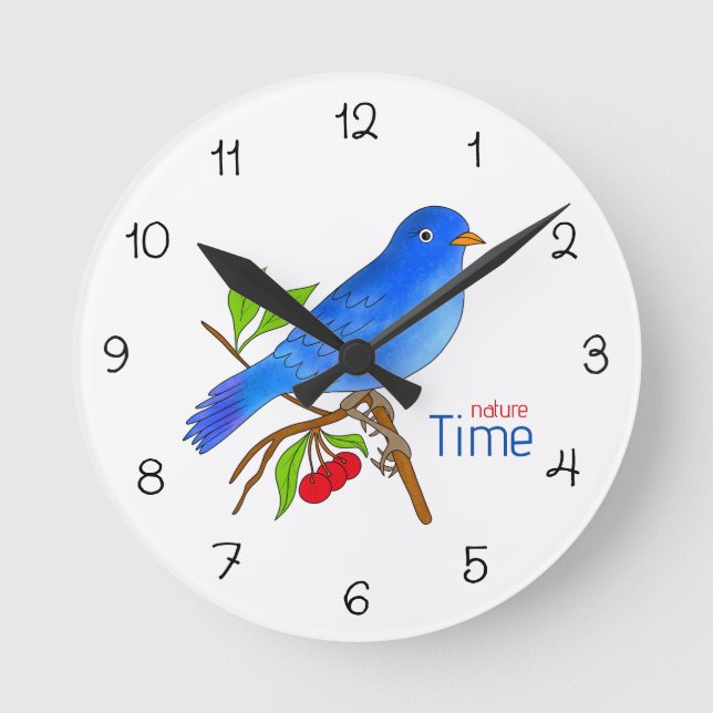 Nature Time – Horloge murale florale à oiseau bleu (Recto)