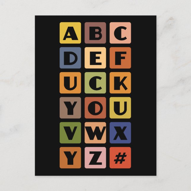 Naughty Alphabets carte postale personnalisée (Devant)