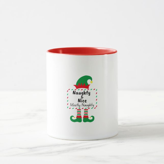 Naughty Nice Mostly Naughty Elf Funny Xmas Mug (Centre)