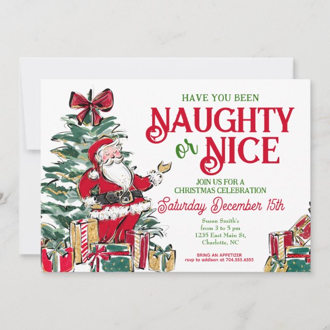 Naughty ou Nice Invitation de fête de Noël (Devant)