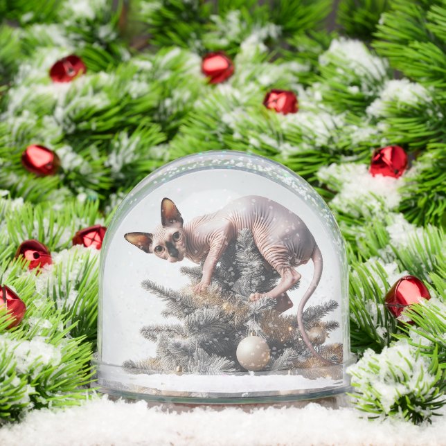 Naughty Sphynx Christmas Cat Snow Globe (Noël)