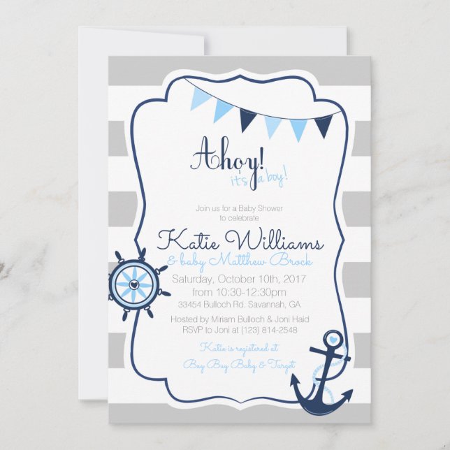 Nautical Ahoy est une carte de Baby shower pour ga (Devant)