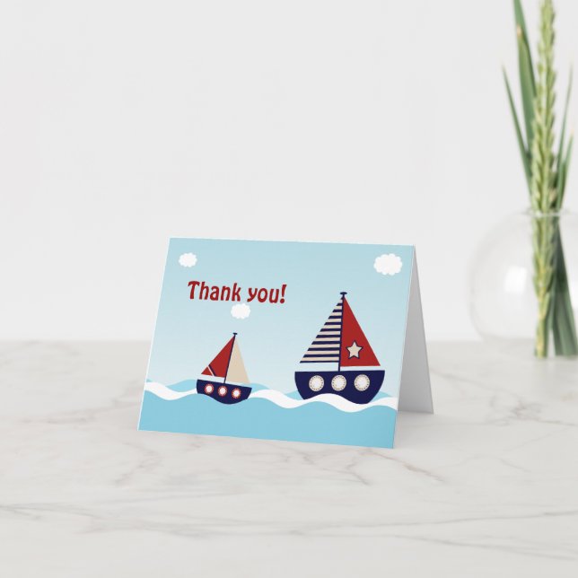 Nautical Bateau à voile Baby Boy Baby shower Merci (Devant)