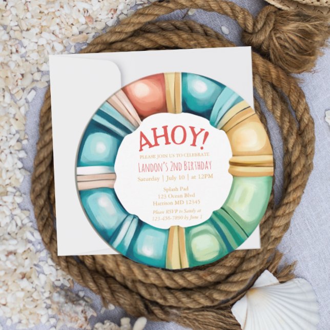 Nautical Beach Buoy Boys Invitation Anniversaire (Créateur téléchargé)