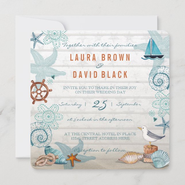 Nautical Beach | Faire-part de mariage (Dos)