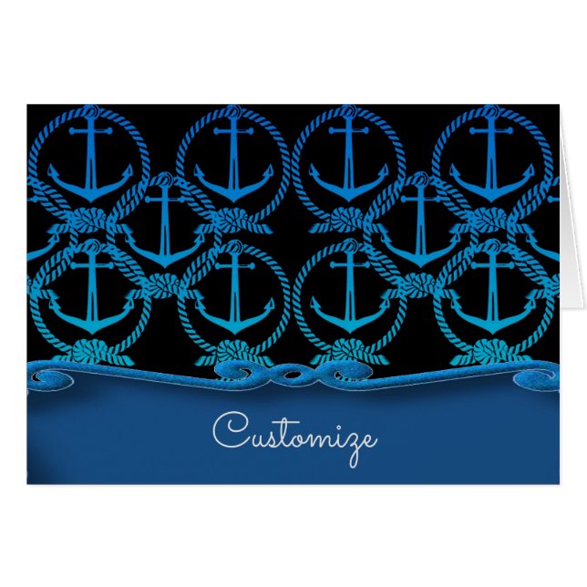 Nautical Blue Anchor Motif Card (Devant Horizontal)