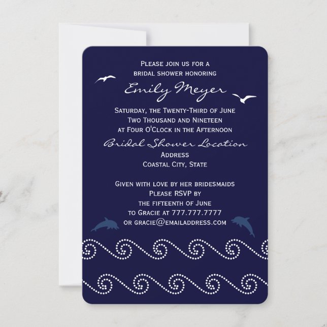 Nautical Blue Ocean Waves Bridal Shower Invitation (Devant)