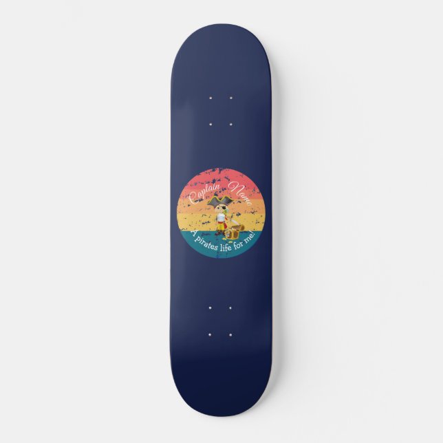 Nautical Blue Sunset Boy Pirate Skateboard (Recto)