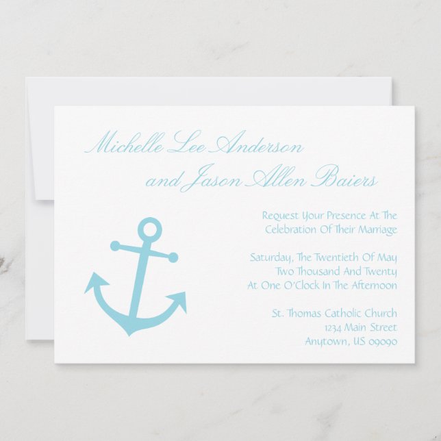 Nautical Boat Ancre Wedding Invitations Pale Blue (Devant)